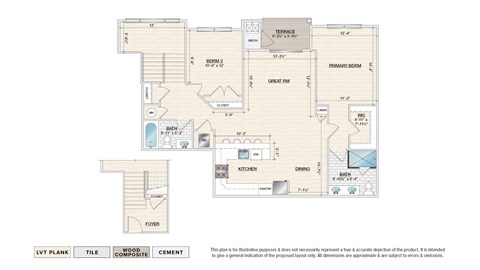 Floor plan for 2 beds, 2 baths, 1368 sqft